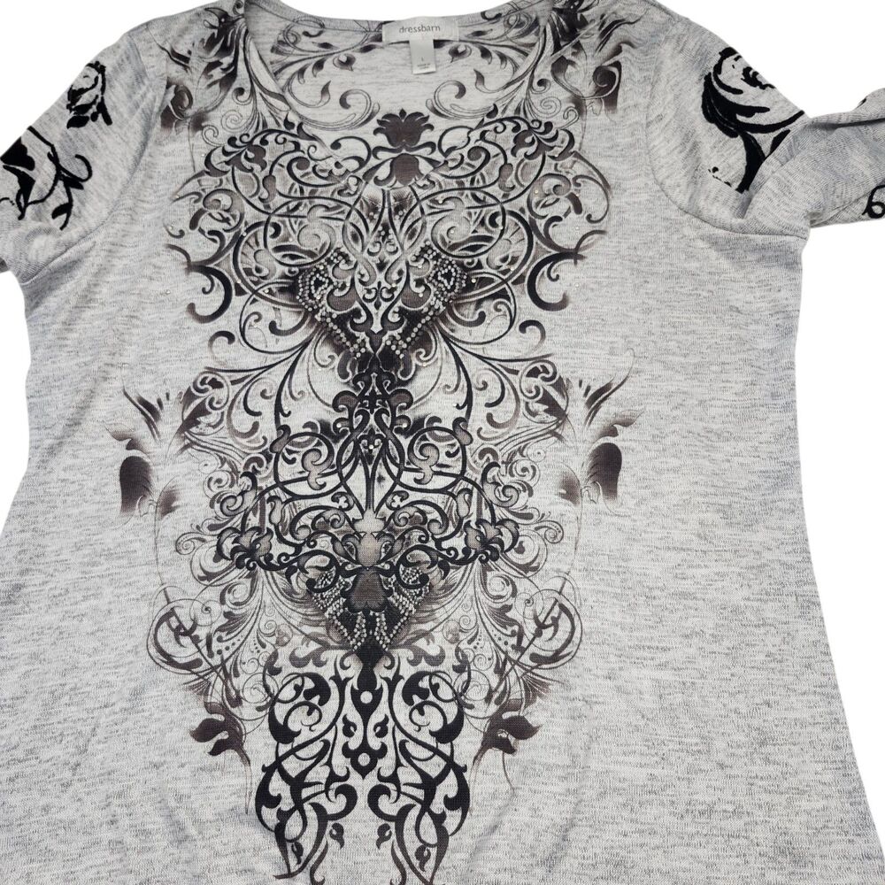 Dressbarn Gothic Scroll Work T-Shirt Womens L Gray Black Tribal Fairy Grunge - Picture 4 of 12